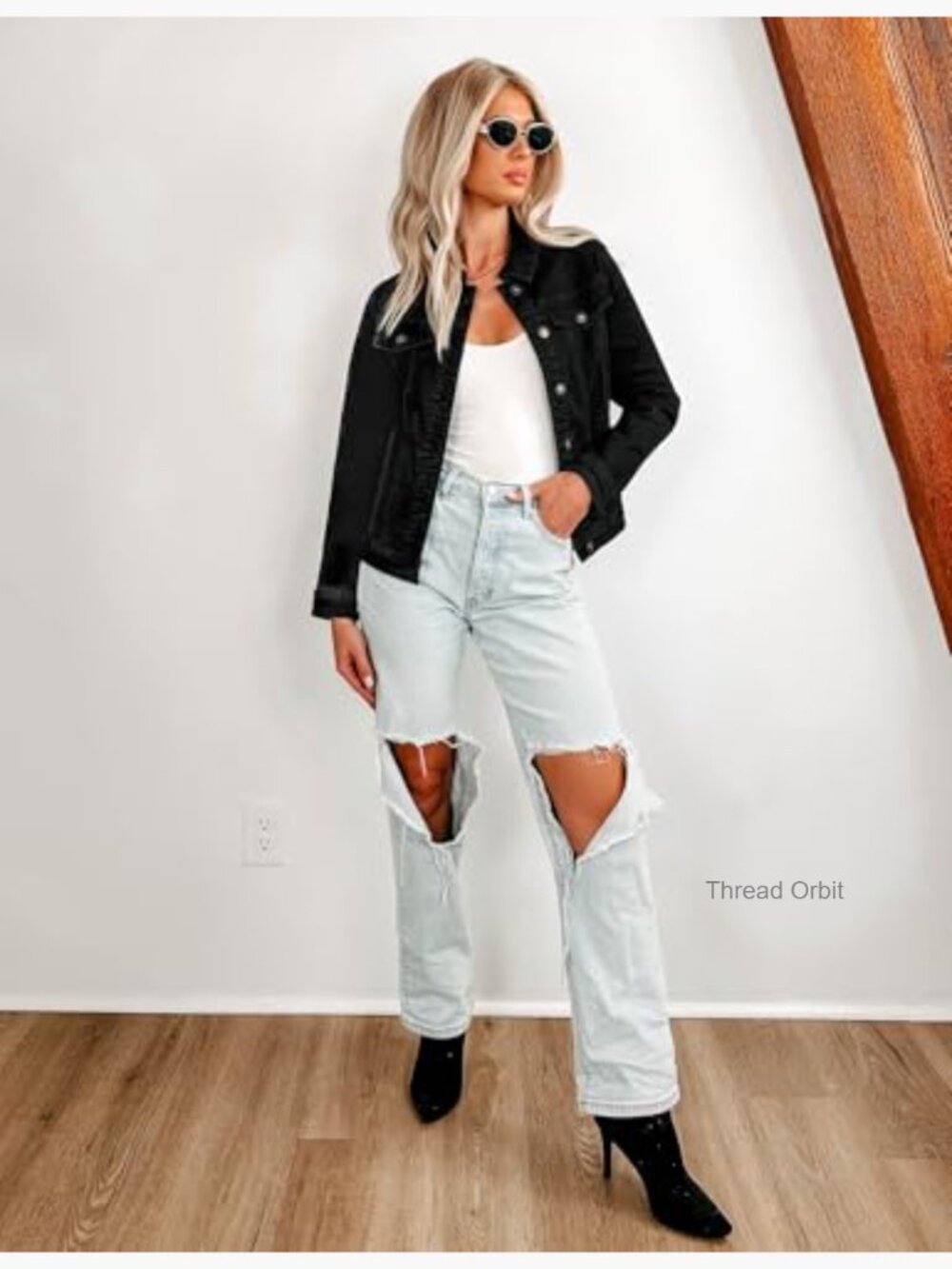 Button Down Stretch Fitted Long Sleeve Denim Jean Jacket - Picture 4 of 7